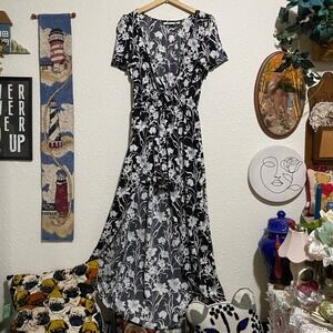 JOE B by Joe Ben Bassatt Black White Floral skort Dress long Women's M fairy